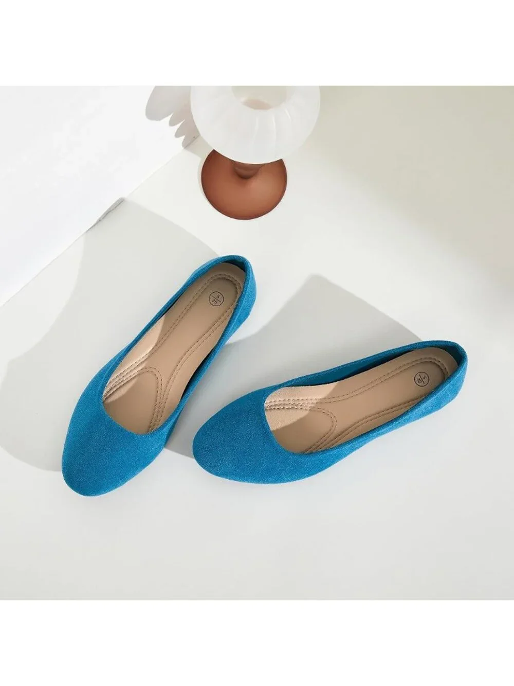 Women's Blue Grotto Round Toe Ballet Flats Comfortable Ballerina Dress Shoes